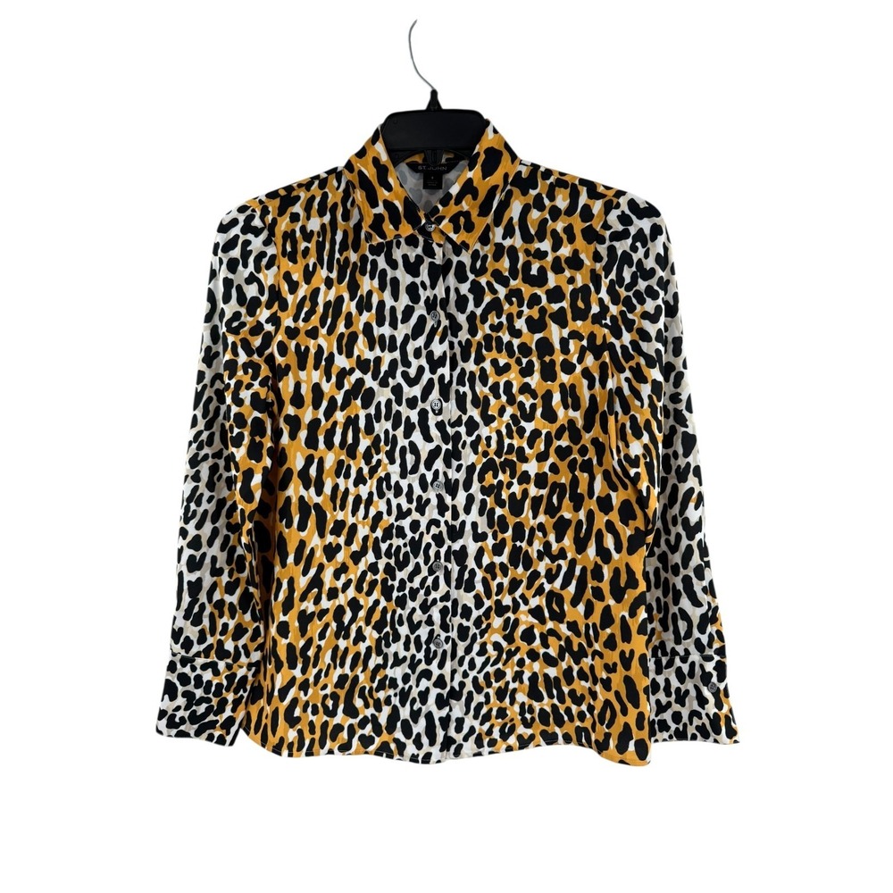 St. John Satin Back Women's Small Goldenrod Multi Leopard Print Shirt
